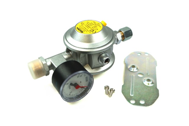 GOK régulateur de basse pression 30mbar 1,5kg/h droit RVS 10mm, manomètre inclus