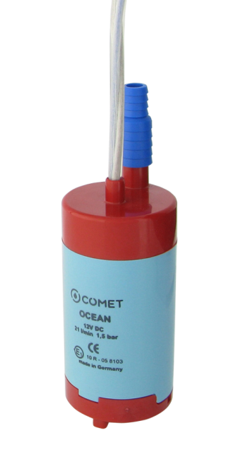 COMET Bomba sumergible OCEAN 12 V, cable de 1,0 m, Ø 48 mm, con boquilla de purga de 10/12 mm