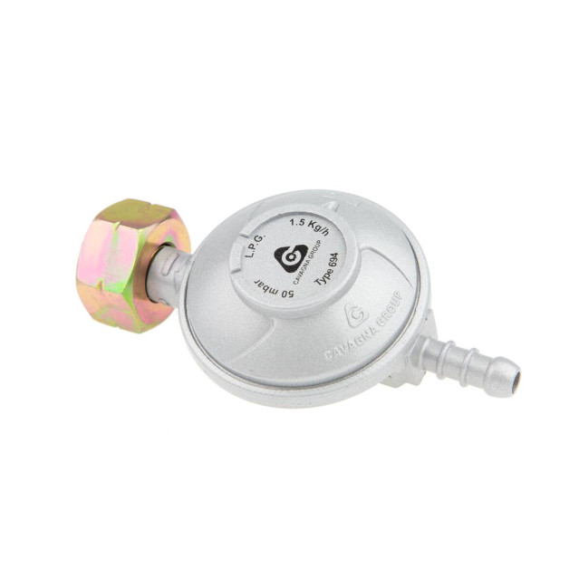 Cavagna Gasdruckregler Typ 694 - 50mbar 1,5kg/h - G.2 -> 8mm Schlauch (FR/NL)