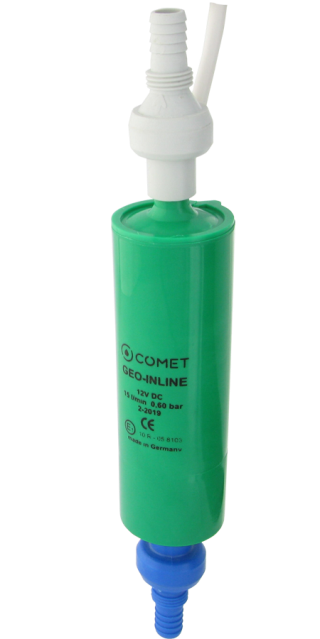 COMET GEO-INLINE 12 V pompa esterna 1,0 m di cavo, valvola di non ritorno e filtro