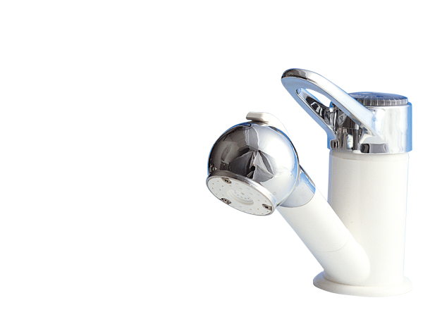COMET PRESTIGE Mitigeur avec micro-interrupteur en blanc/chrome, douchette extractible, flexible de douche blanc 1,5 m, 250 mm 3/8 tuyau flexible externe en métal