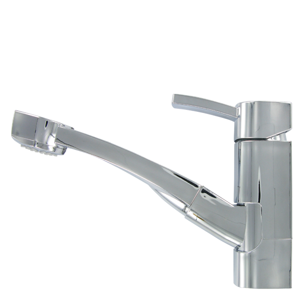 COMET CAPRI miscelatore monocomando con microinterruttore, soffione estraibile PICCINA, orientabile 60°, cavo flessibile in nylon grigio 1,5 m, 350 mm Ø 8/10 mm, staffa di fissaggio