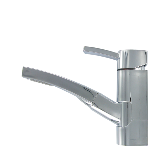 COMET CAPRI mezclador monomando con microinterruptor en cromo, caño de ducha extraíble, orientable 60°, cable flexible de nylon gris 1,5 m, 350 mm Ø 8/10 mm, mando