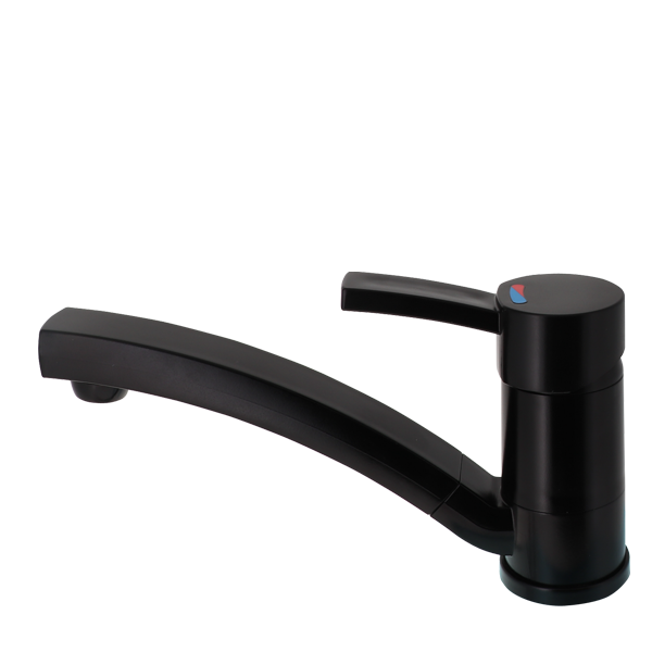 COMET CAPRI KOMPAKT mezclador monomando con microinterruptor en negro mate, caño 17 cm, 350 mm Ø 8/10 mm tubo flexible de nylon, fijación 1