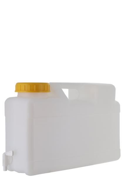 COMET space-saving wide-neck jerrycan DIN 96 12 litre, with screw cap and drain tap, white