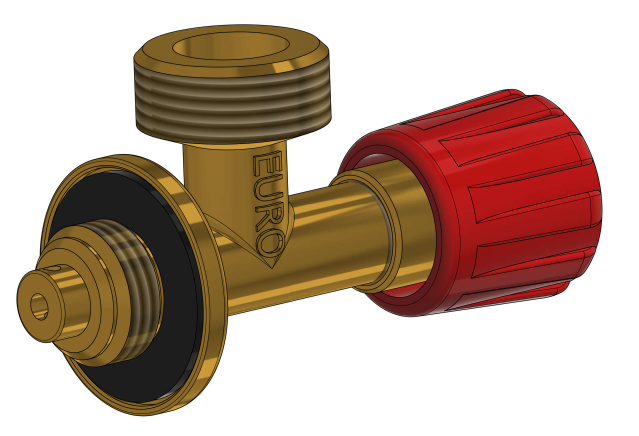 Válvula de aguja para cartucho de gas M16x1,5 x G2 W21,8 x 1/14 H.L. - 60° (Shell-F) acodada 90°.