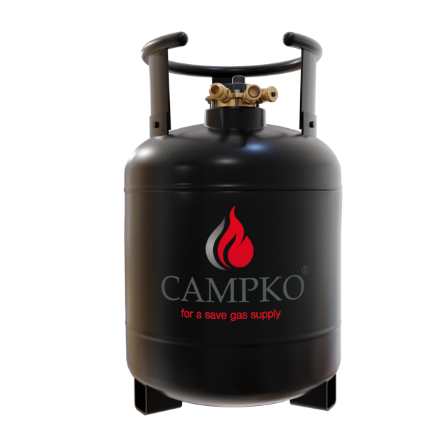 CAMPKO cilindro de gas, botella de GLP recargable 22 L con multiválvula (DE)