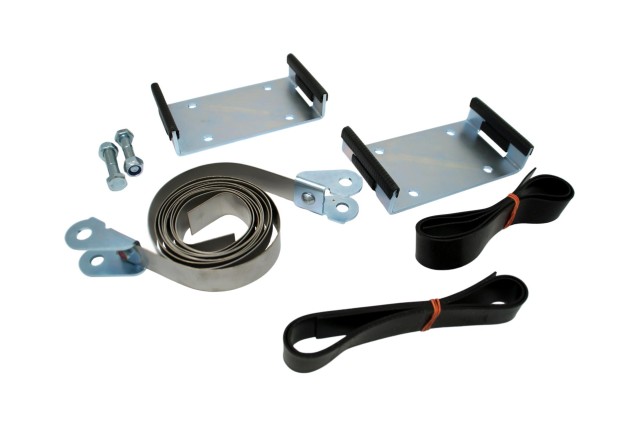 Undercarriage brackets and fastening straps for cylindrical gas tanks Ø 200-240 mm