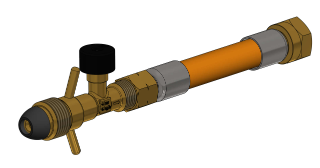 Tuyau de gaz haute pression G.10 0,880 NGO L.H. US POL x M20x1,5 - 450 mm avec dispositif de sécurité en cas de rupture du tuyau.