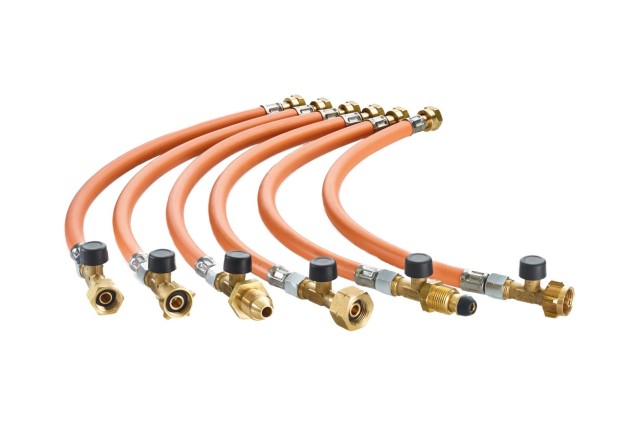 Tuyau à gaz haute pression LPG (propane/butane) 450 - 750 mm y compris sécurité de rupture de tuyau