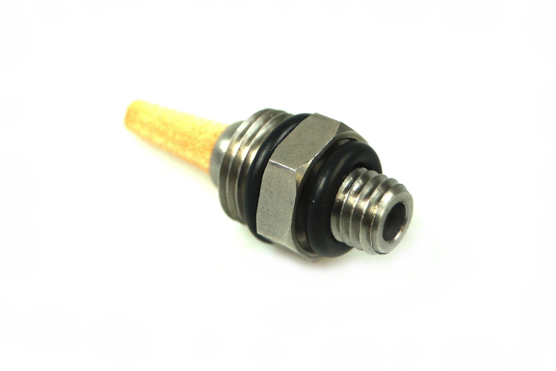 Bajonett adattatore serbatoio 10 mm con filtro sinterizzato, 80 mm - ottone, collegamento in acciaio