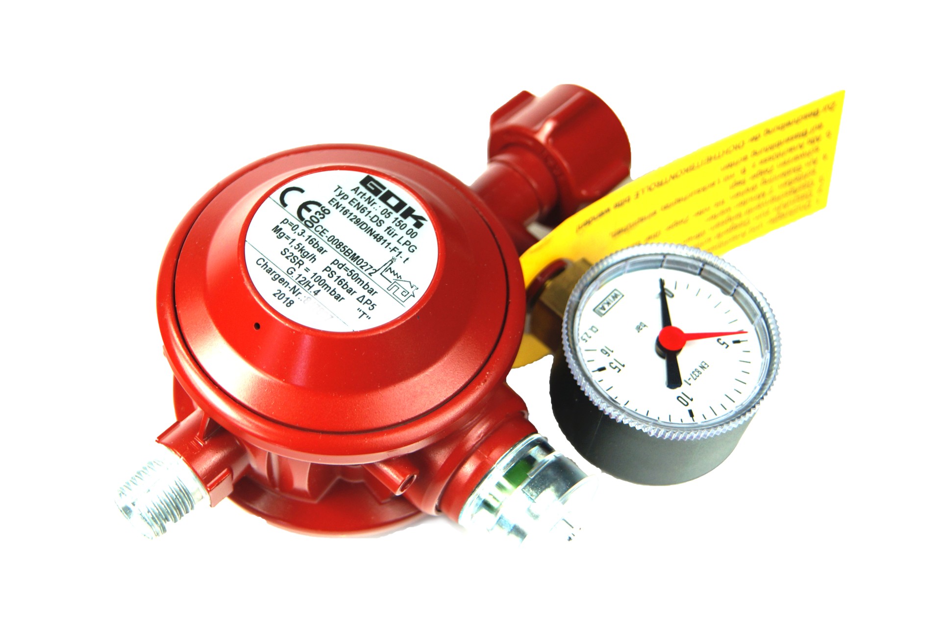 GOK low pressure regulator EN61-DS 1,5 kg/h 50 mbar incl. manometer