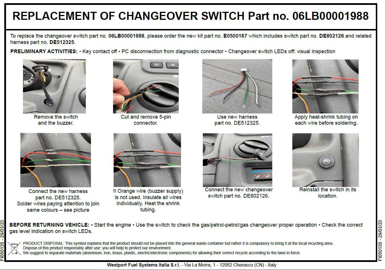 BRC adapter cable from 5-pole to 4-pole changeover switch