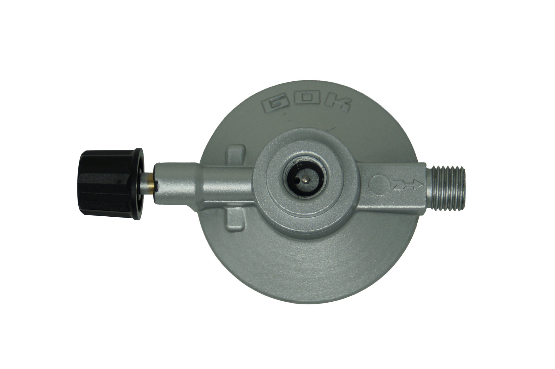 GOK low-pressure regulator, type EN61 – gas cartridge x G 1/4 LH-KN, PRV 30 mbar, 0.5 kg/h