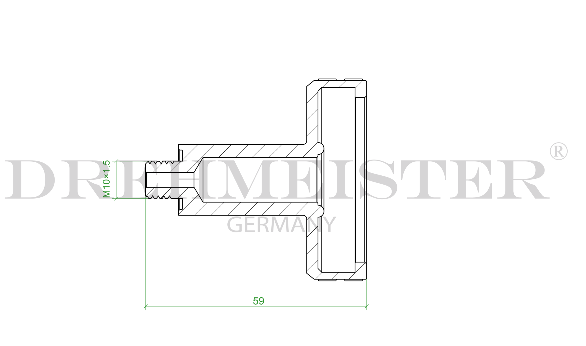 DREHMEISTER DISH LPG adapter 10 mm L=60 mm, brass