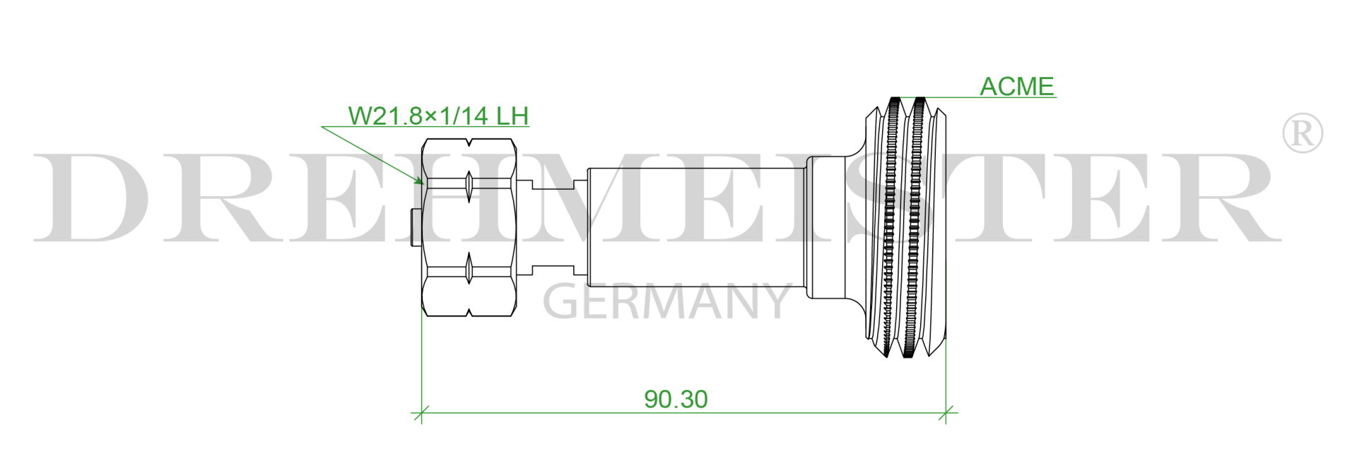DREHMEISTER ACME Gasflaschen Adapter Campinggas Adapter W21,8x1/14 LH (G.12) - 92mm