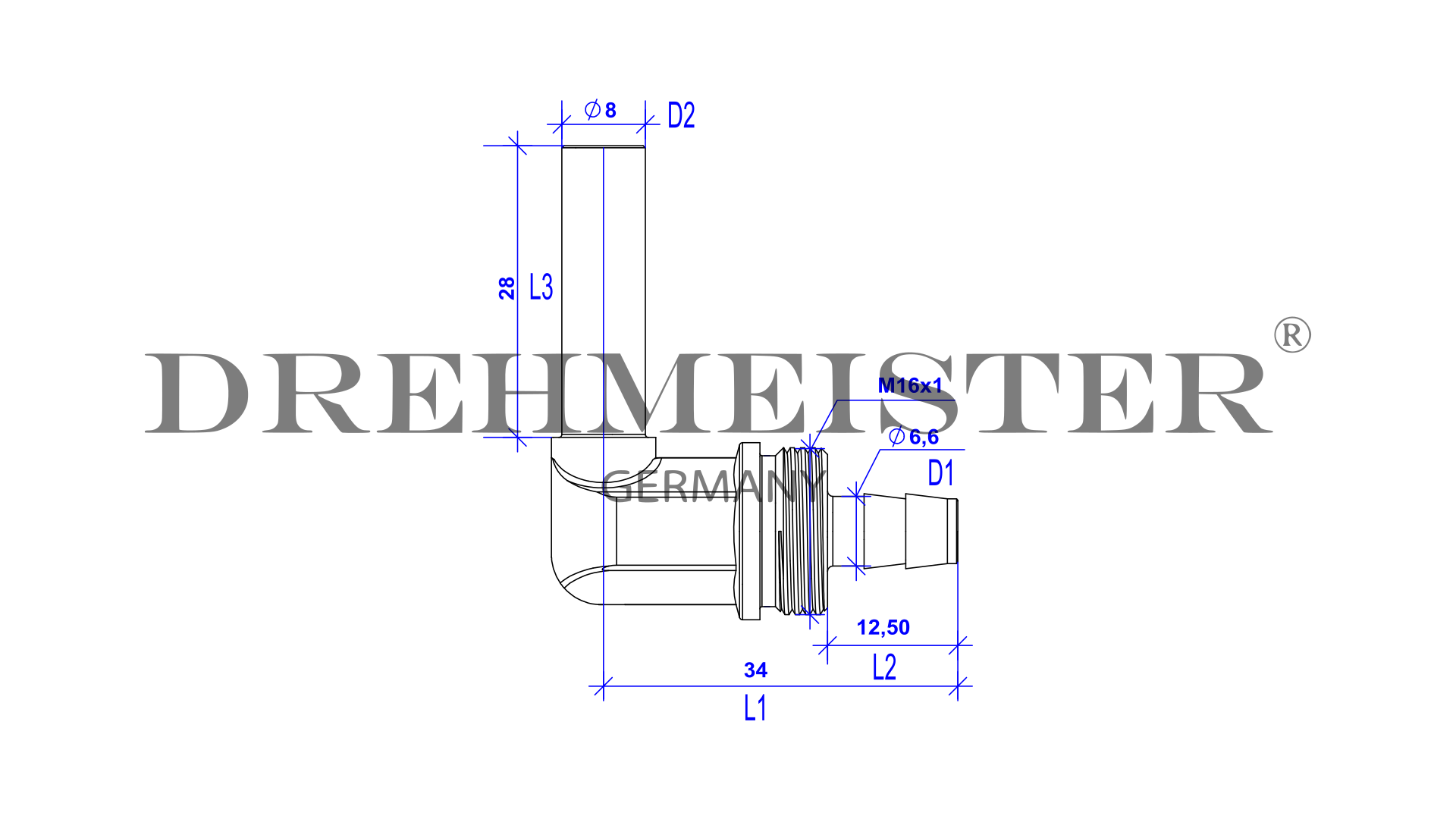 DREHMEISTER 90° elbow with 8 mm nipple for 8 mm flexible hose