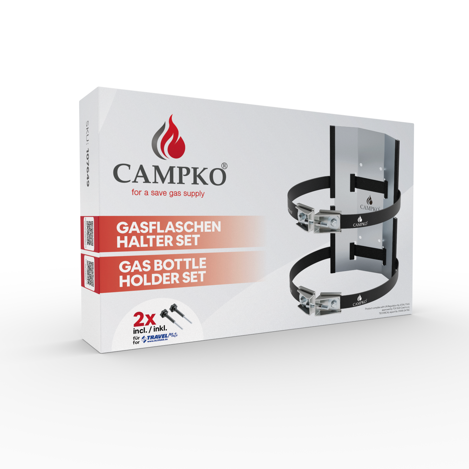 CAMPKO Gasflaschen Halter Set Edelstahl für Ø 300mm Gasflaschen inkl. Spannschlösser & Sterngriffschrauben