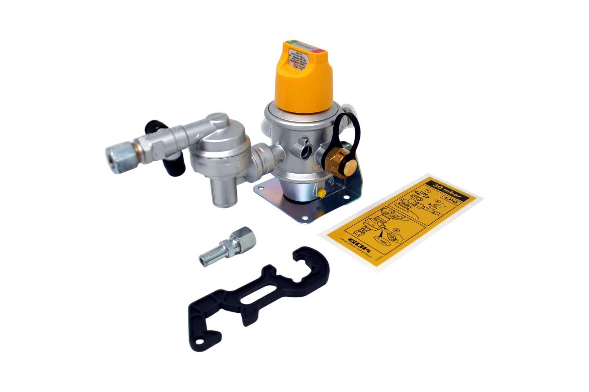 GOK Gasdruckregler Caramatic DriveTwo CS 30 mbar 1,5 kg/h – 2 x G.13 -> Rohrverschraubung 10mm – 8mm