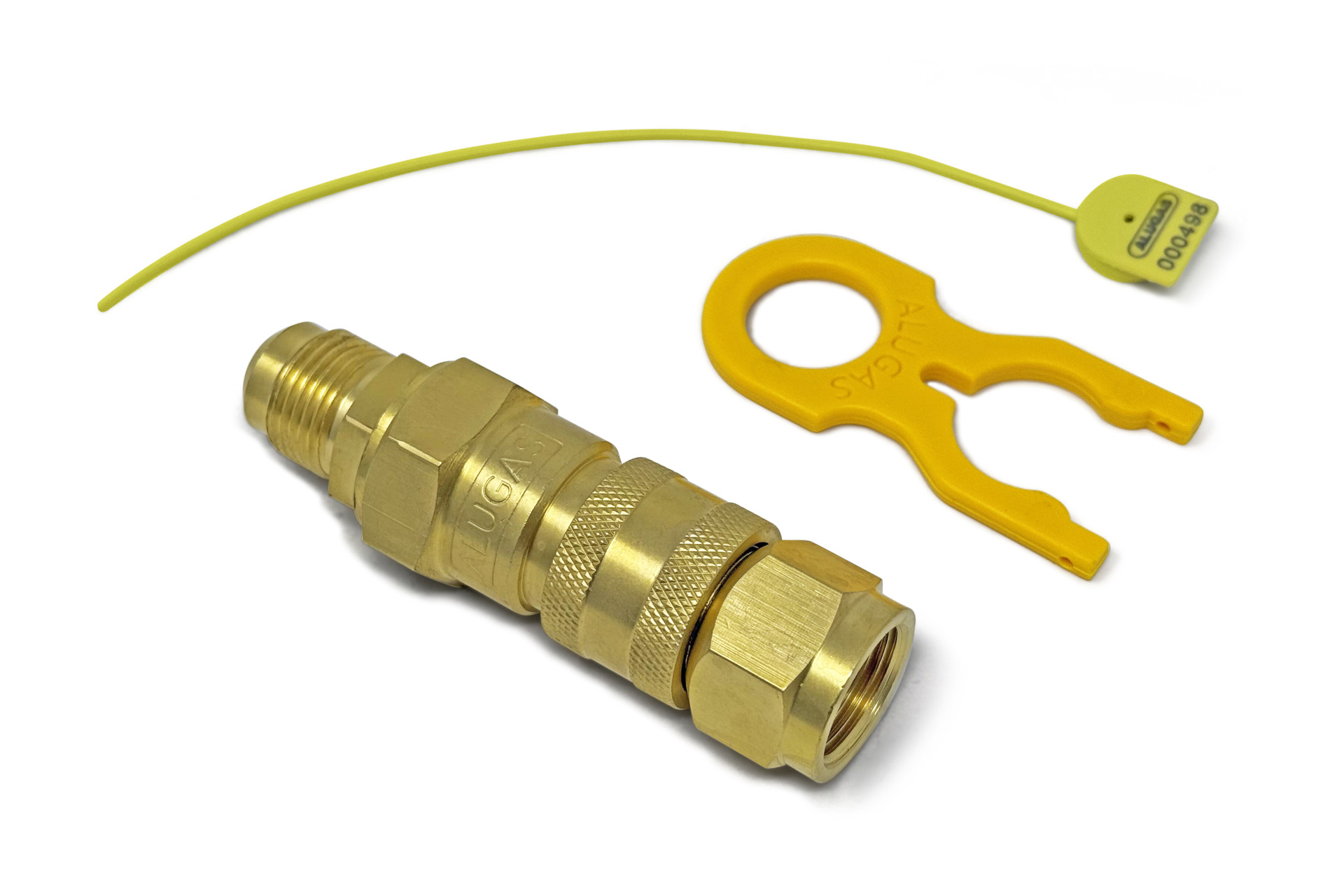 Rychlospojka ALUGAS se zpětným ventilem per plnitelnou plynovou láhev TRAVELMate (mosaz)