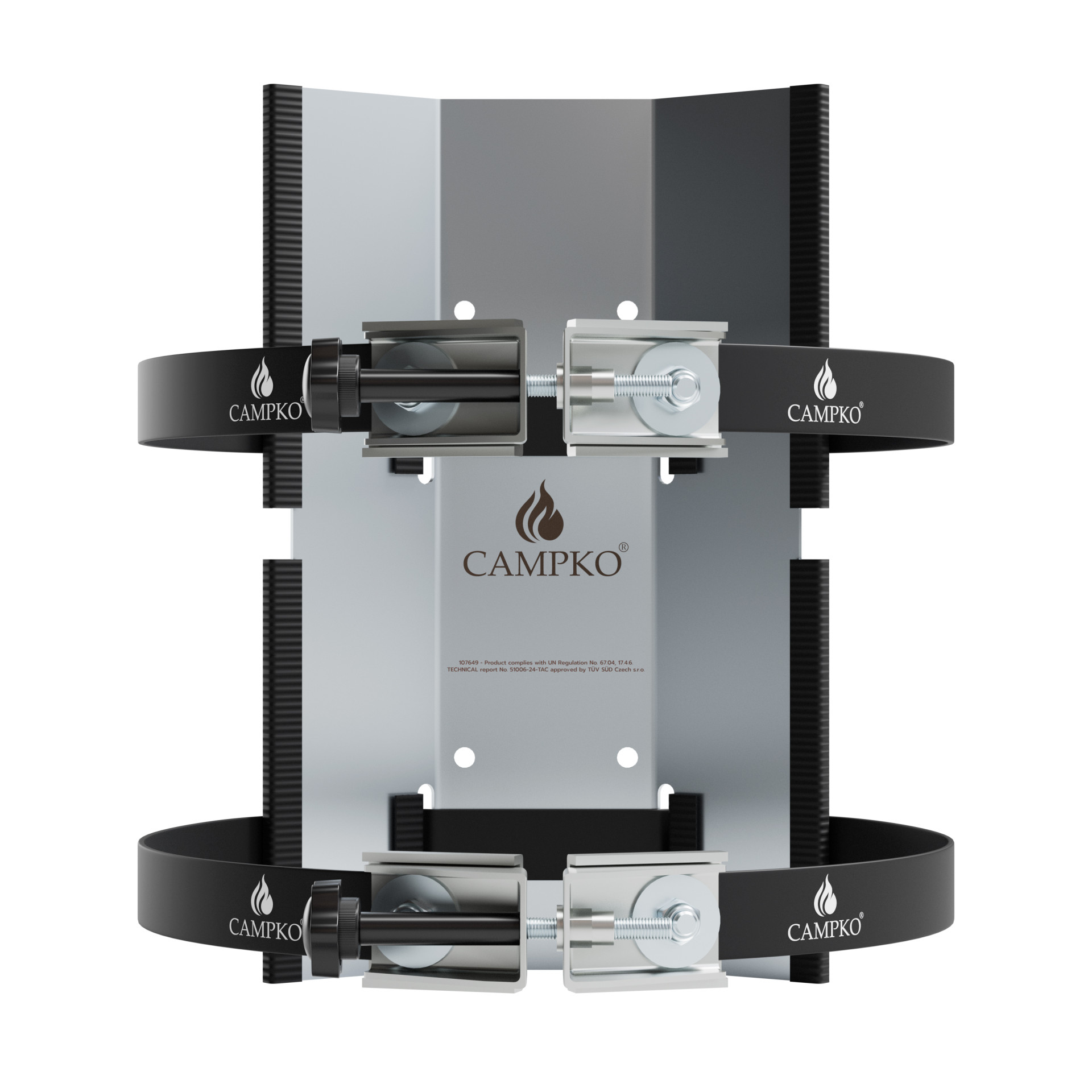 CAMPKO Gasflaschen Halter Set Edelstahl für Ø 300mm Gasflaschen inkl. Spannschlösser & Sterngriffschrauben