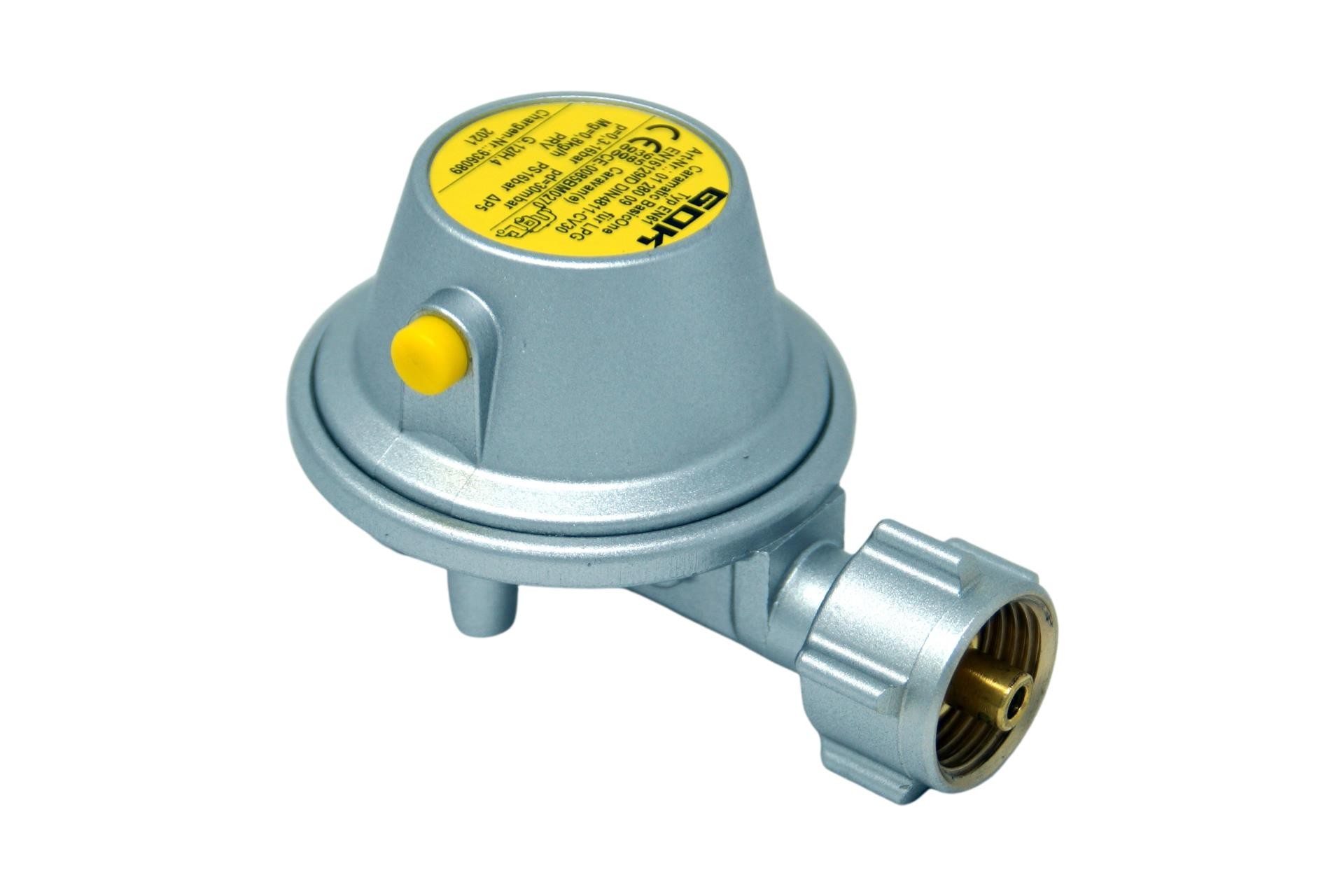 GOK LPG regulator Caramatic BasicOne EN61 0,8kg/h 30mbar - KLF x G1/4LH-KN-90° PRV