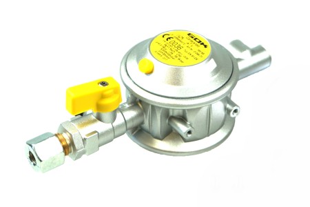 GOK regulador de presión baja 30 mbar 1,5 kg/h 90° 8 mm incl. válvula de ensayo
