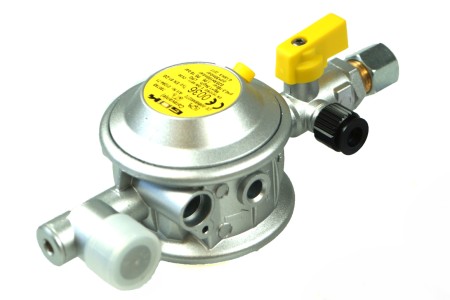 GOK low pressure regulator 30 mbar 1,5 kg/h 90° 10 mm incl. test valve