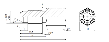CNG-Verschraubung mit Blindanschluss M12×1, Länge 41 mm