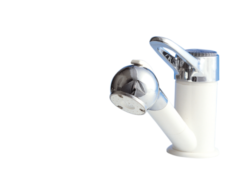 COMET PRESTIGE Mitigeur avec micro-interrupteur en blanc/chrome, douchette extractible, flexible de douche blanc 1,5 m, 250 mm 3/8 tuyau flexible externe en métal