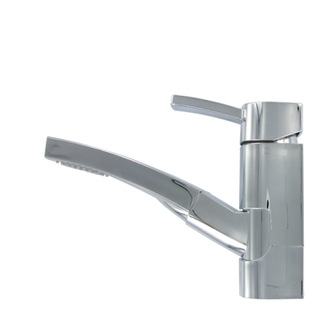 COMET CAPRI mezclador monomando con microinterruptor en cromo, caño de ducha extraíble, orientable 60°, cable flexible de nylon gris 1,5 m, 350 mm Ø 8/10 mm, mando