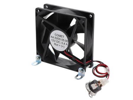 COMET ventilatore da frigorifero 12 V nero, 80 x 80 mm, termostato e supporto