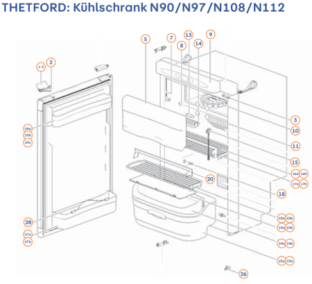 Thetford Gitterrost-Halterung vorne Kühlschränke N98, N112, N115, N150 und N175 62445708