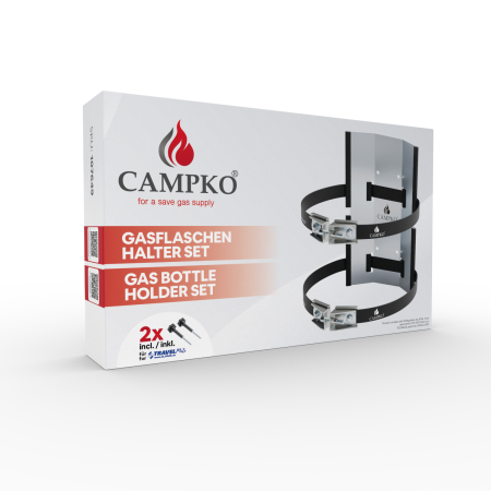 CAMPKO Gasflaschen Halter Set Edelstahl für Ø 300mm Gasflaschen inkl. Spannschlösser & Sterngriffschrauben