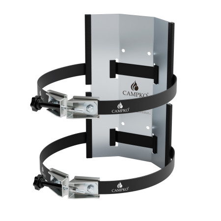 CAMPKO stainless steel gas bottle holder set for Ø 300mm gas cylinders, including 2x straps + 2x turnbuckles