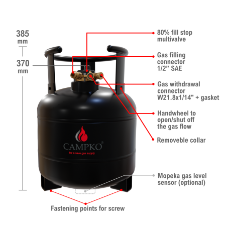 CAMPKO refillable gas bottle 15 litres with 80% multivalve (DE)