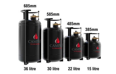 CAMPKO refillable gas bottle 15-36 litres with 80% multivalve