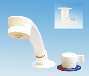 COMET Duschset Untertischmischer LONDON mit Mikroschalter in nachtblau /weiss, Duschkopf NOVO ,Deckenhalter ,Tischrosette , PVC-Schlauch 1,5 m