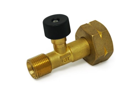 Soupape de décharge externe, protection contre la rupture du tuyau GPL (propane/butane) G.5 W21.8 x 1/14 L.H. avec joint (comb. A) x 3/8 L.H.