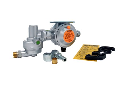 GOK Gasdruckregler Caramatic DriveOne CS 30 mbar 1,5 kg/h - 105° Einbauposition – Komb. A -> Rohrverschraubung 10mm