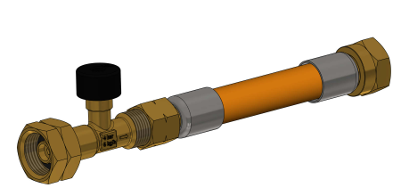 Tuyau de gaz haute pression G.5 W21.8 x 1/14 L.H. avec joint (comb. A) x M20x1,5 - 450 mm avec dispositif de sécurité en cas de rupture du flexible